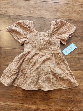NWT Cat And Jack Girls Summer Fall Spring Bow Dress With Diaper Cover, 18 Months
